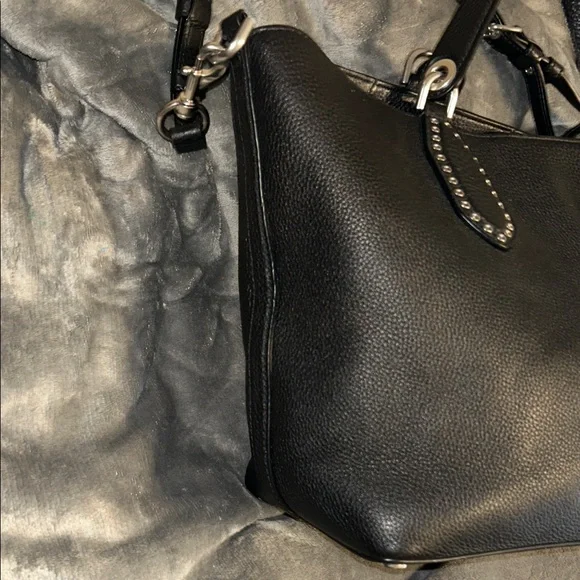 Like New Black Pebbled Leather Michael Kors Hand/Shoulder Bag With Metal Details - Picture 5 of 15
